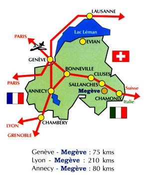 La station de Megève et sa situation dans le departement de la Haute-Savoie en France